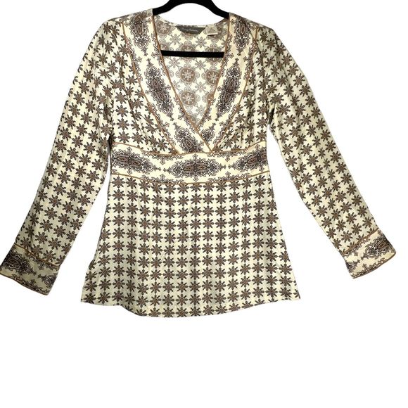Tommy Bahama Womens Sz S 100% Silk Tunic Top Blouse Brown Multicolor V Neck - Picture 1 of 10